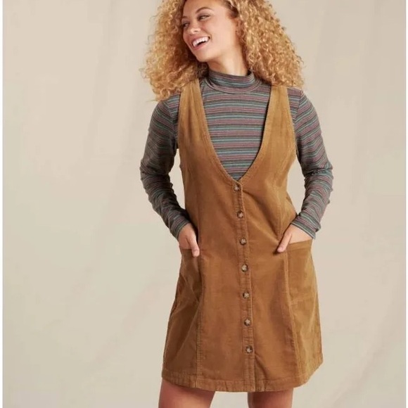 Toad&Co Dresses & Skirts - Toad&Co Tan Corduroy Button-Front Overall Mini Dress